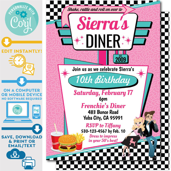Diner 50's Style Party Printables