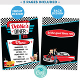 PRINTABLE 50s Diner Menu in Black, Red and Teal 5" x 7"