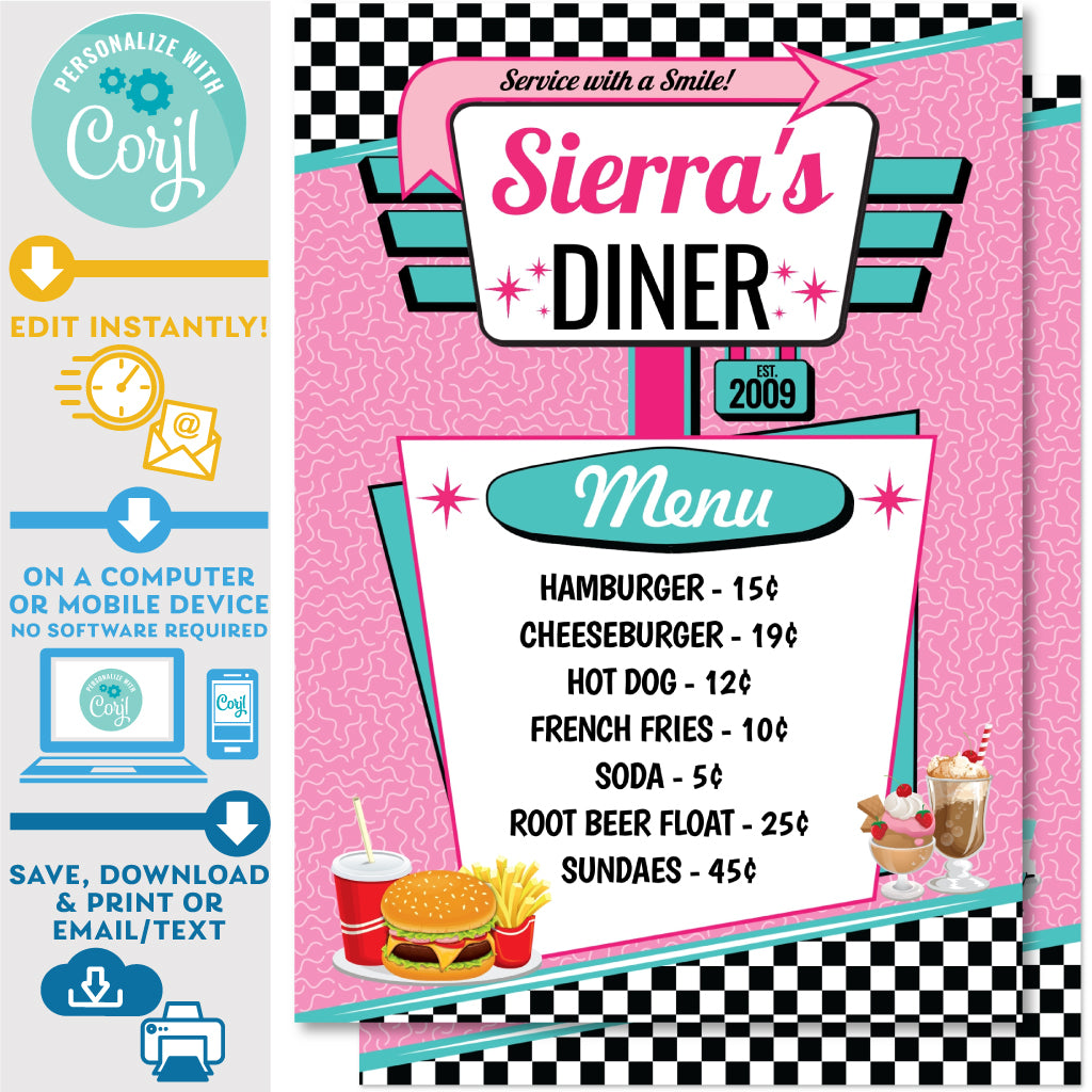 PRINTABLE 50s Diner Menu in Pink and Teal 5