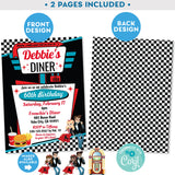 PRINTABLE 50s Diner Invitation in Black, Red and Teal 5" x 7"