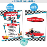 PRINTABLE 50s Diner Menu in White, Red and Teal 5" x 7"
