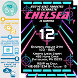 Laser Tag Invitation with Laser Beams in Neon Pink, Teal and Purple Editable Invite Indoor Laser Tag Party