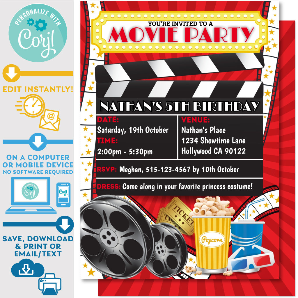PRINTABLE Movie Night Red Background Invitation 5 printable-movie-night-red-background-invitation-5-x-7-invite-central