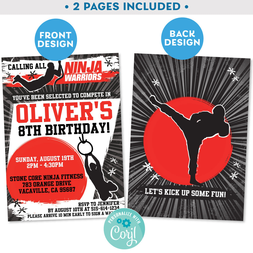 PRINTABLE Martial Arts Ninja Warrior Boys Invitation in Black and Red – Invite Central