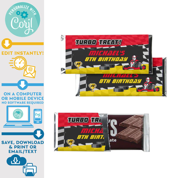PRINTABLE Go Kart Racing Hershey Bar 1.55oz Wraps Red & Yellow