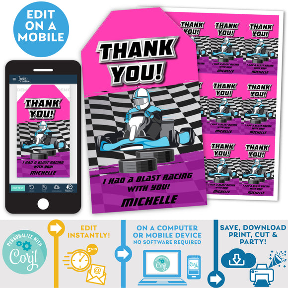 PRINTABLE Go Kart Favor Tags Pink/Purple 2