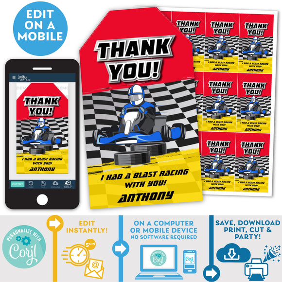 PRINTABLE Go Kart Favor Tags Red/Yellow 2