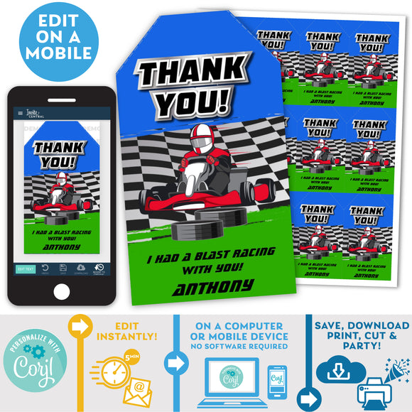 PRINTABLE Go Kart Favor Tags Blue/Green 2