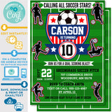 PRINTABLE Soccer Pitch, Ball & Players Birthday Invitation 5" x 7"