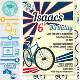 PRINTABLE Retro Bike Invitation in Blue and Red 5" x 7"