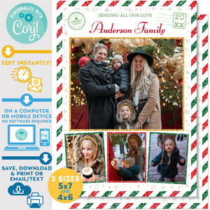PRINTABLE Christmas Greetings Family Photo Vintage Airmail Postcard