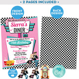 1950's Diner Invitation in Pink and Teal - Vintage Diner Invite in Pink and Teal