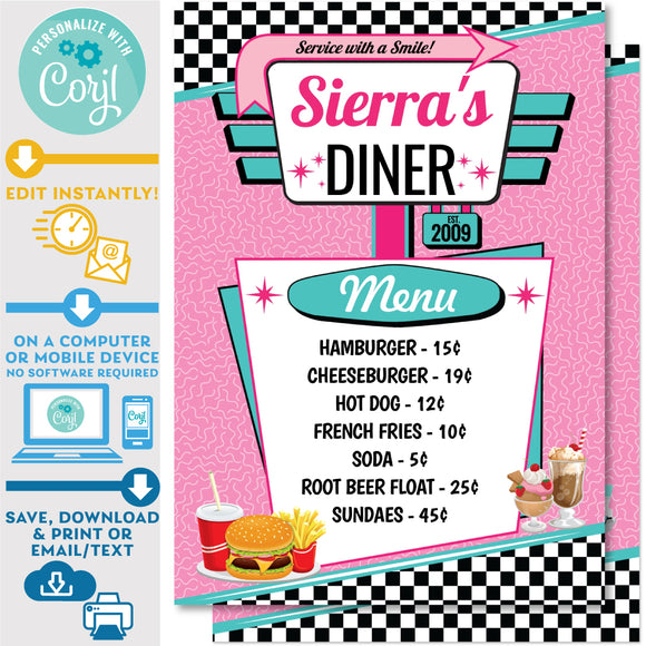 PRINTABLE 50s Diner Menu in Pink and Teal 5