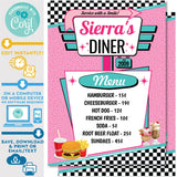 PRINTABLE 50s Diner Menu in Pink and Teal 5" x 7"