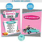PRINTABLE 50s Diner Menu in Pink and Teal 5" x 7"