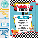 PRINTABLE 50s Diner Menu in Teal, Yellow and Red 5" x 7"