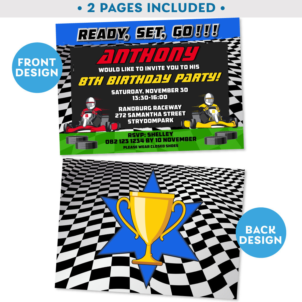PRINTABLE Go Kart Racing Invitation Blue & Green 5