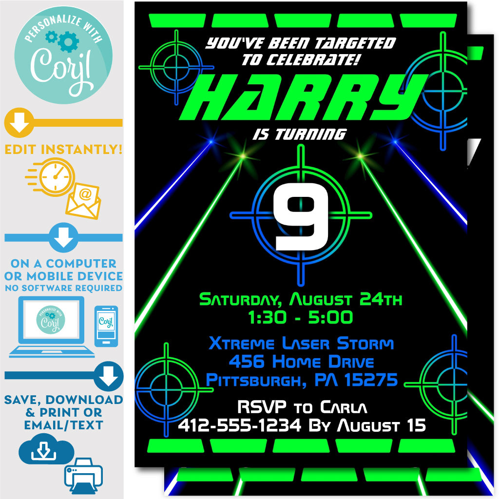 Editable Free Printable Laser Tag Invitation Template