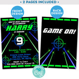 Laser Tag Invitation with Laser Beams in Neon Green and Blue Editable Invite Indoor Laser Tag Party