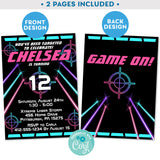 Laser Tag Invitation with Laser Beams in Neon Pink, Teal and Purple Editable Invite Indoor Laser Tag Party