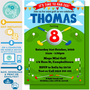 PRINTABLE Mini Golf Kids Birthday Invitation 5" x 7"
