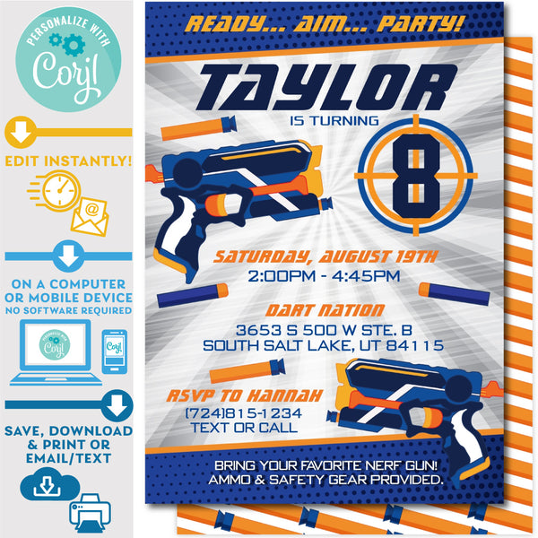 PRINTABLE Nerf Blasters Invitation in Blue/Silver 5 printable-nerf-blasters-invitation-in-blue-silver-5-x-7-invite-central