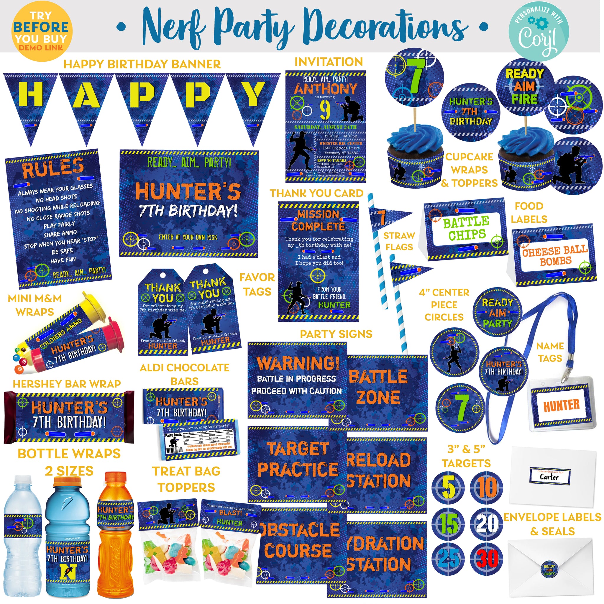 Printable Nerf Dart Grunge Decorations Package with Invitation – Invite  Central