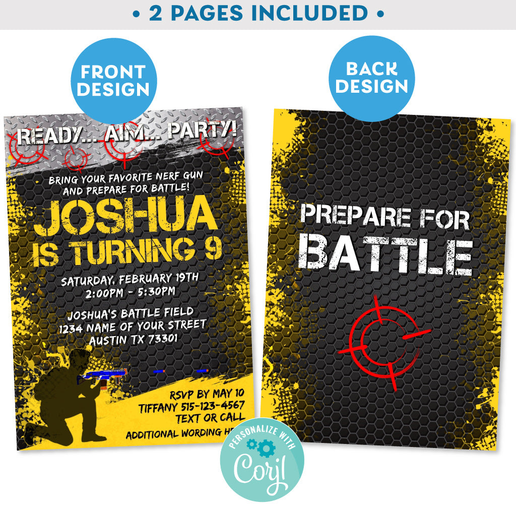 PRINTABLE Nerf Dart Wars Invitation in Black/Yellow 5 printable-nerf-dart-wars-invitation-in-black-yellow-5-x-7-invite-central