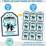 PRINTABLE Ninja Warrior Teal and Black Favor Tags 2.5" x 3.5"