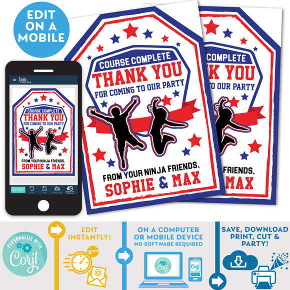 PRINTABLE Ninja Warrior Boy & Girl Blue & Red Favor Tags 2.5