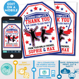 PRINTABLE Ninja Warrior Boy & Girl Blue & Red Favor Tags 2.5" x 3.5"