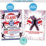 PRINTABLE Ninja Warrior Girls Radial Invitation in Blue, White and Red 5" x 7"