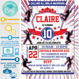 PRINTABLE Ninja Warrior Girls Radial Invitation in Blue, White and Red 5" x 7"