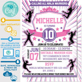 PRINTABLE Ninja Warrior Girls Radial Invitation in Pink and Purple 5" x 7"