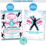 PRINTABLE Ninja Warrior Girls Radial Invitation in Pink and Teal 5" x 7"