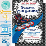 PRINTABLE Roller Blade in Red/Blue Invitation 5" x 7"