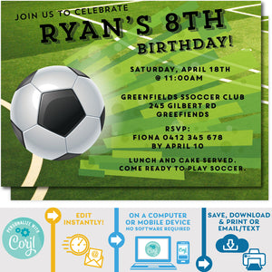 PRINTABLE Soccer Party Birthday Invitation 5" x 7"