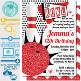 Retro Bowling Invitation Editable Ten Pin Up in Red and Black Zazzle 